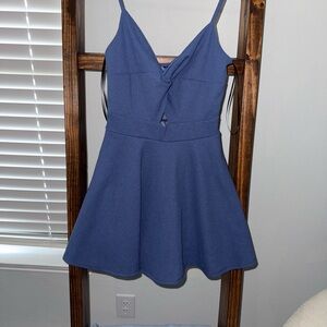 Blue V-Neck Fit & Flare Spaghetti Strap Dress